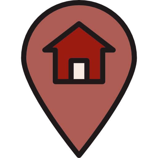 Illustration eines Markierungspunktes mit einem Haus darin in schwarz-pink